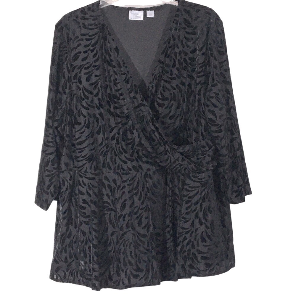 Women‎ with Control Burnout Velvet Glitter Surplice Tunic 3X Black
